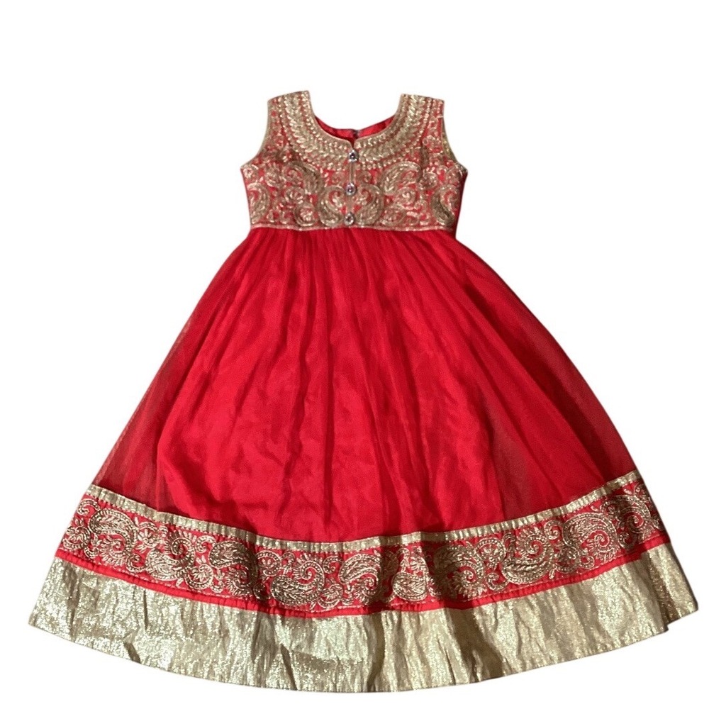 Charming Red & Gold Kids Formal Dress – Size 7/8